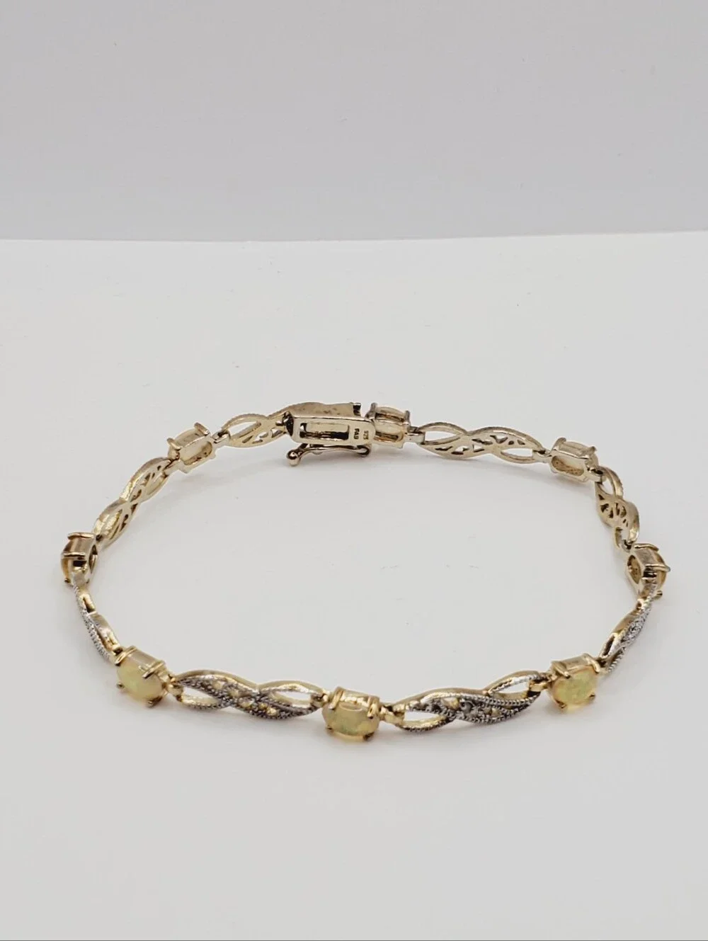 4 Carat Opal & Genuine Diamond Accent Bracelet - Yellow Gold - 925 Silver